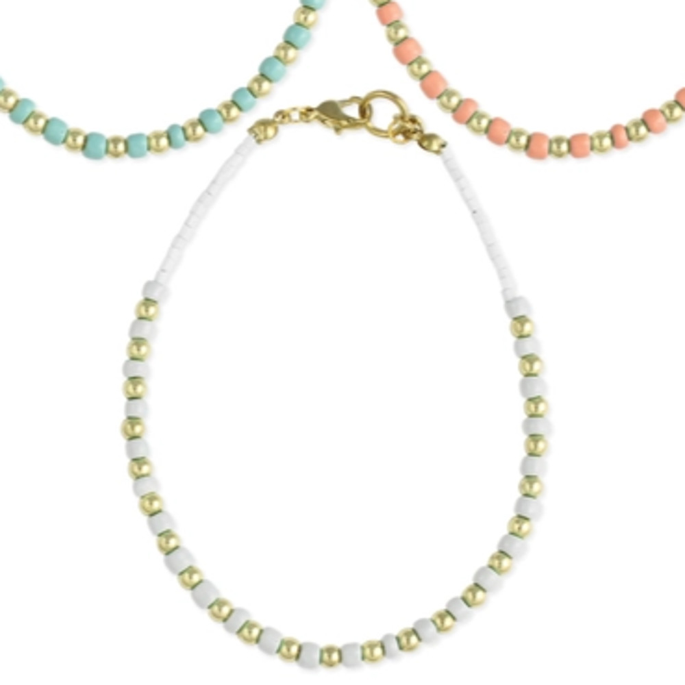 Gold and White Beaded Anklet